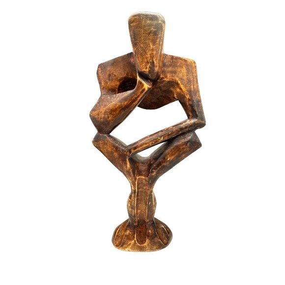 Handcrafted Abstract Wooden Sculpture Of A Thinking Man - Picture 3 of 6